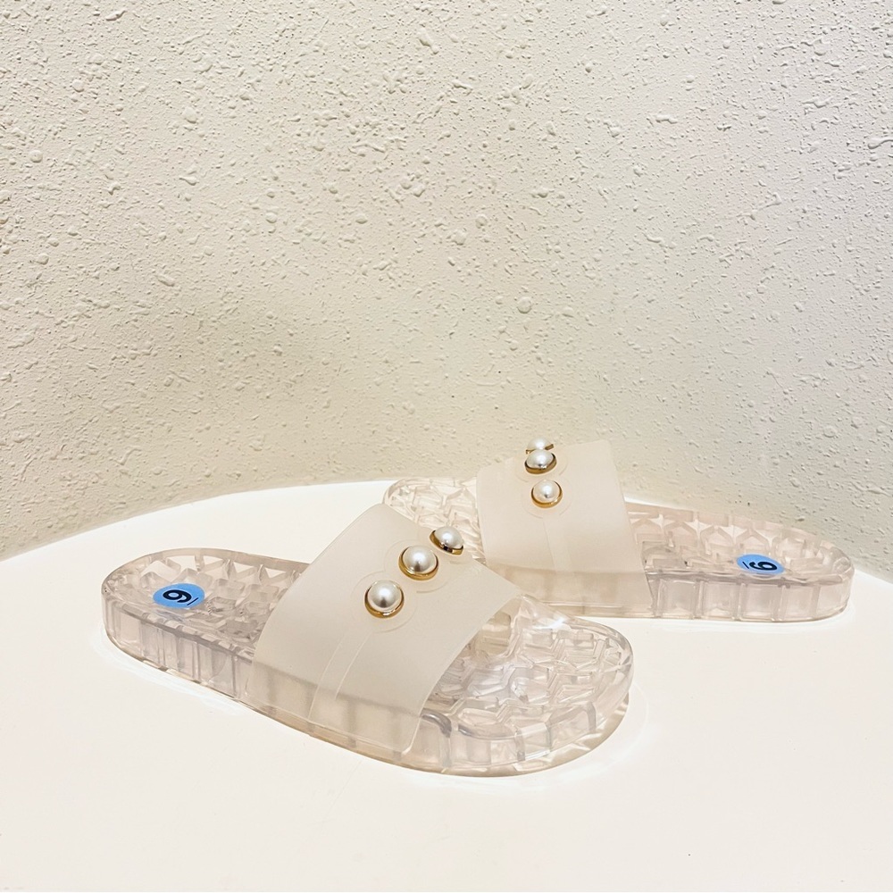Karl Lagerfeld Logo Pearls Clear Jelly Women’s Transparent Tula Slides Sz 9 NWT